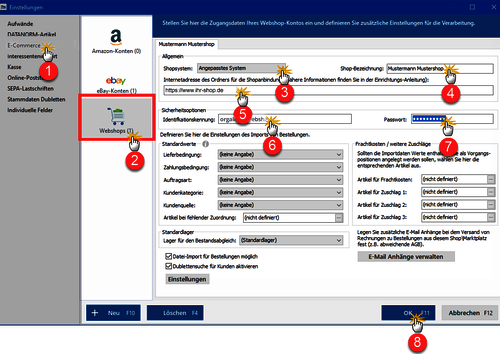 E-Commerce-Einstellungen in orgaMAX