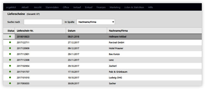 Lieferscheine verwalten Lieferscheine verwalten