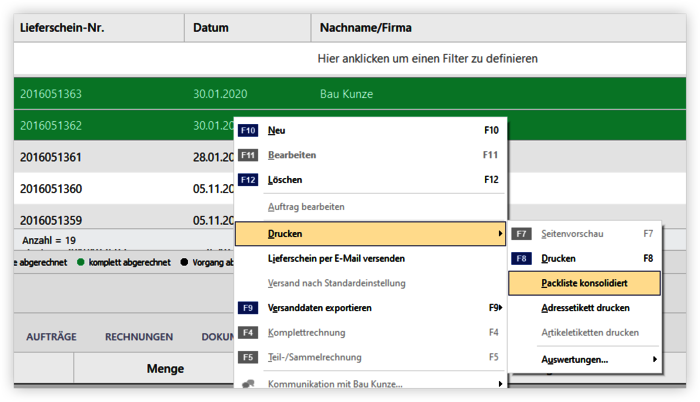 Packliste erzeugen Packliste erzeugen