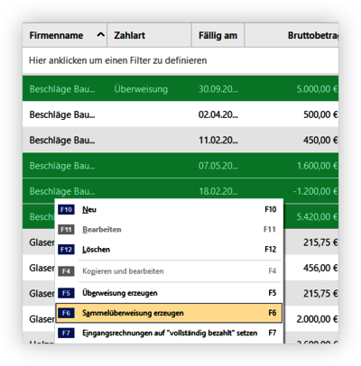 Sammelüberweisung erstellen