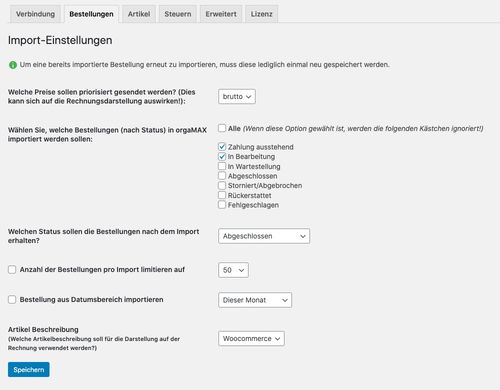 Import-Einstellungen