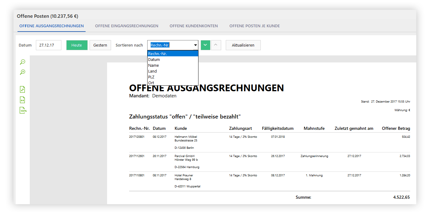 Offene Ausgangsrechnungen Offene Ausgangsrechnungen