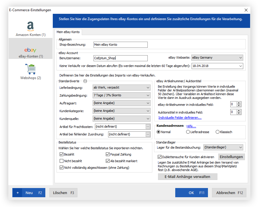 eBay Einstellungen eBay Einstellungen