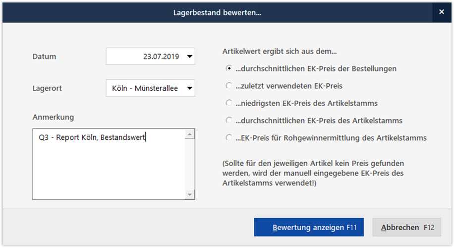 Inventurlisten und Bewertungen Inventurlisten und Bewertungen